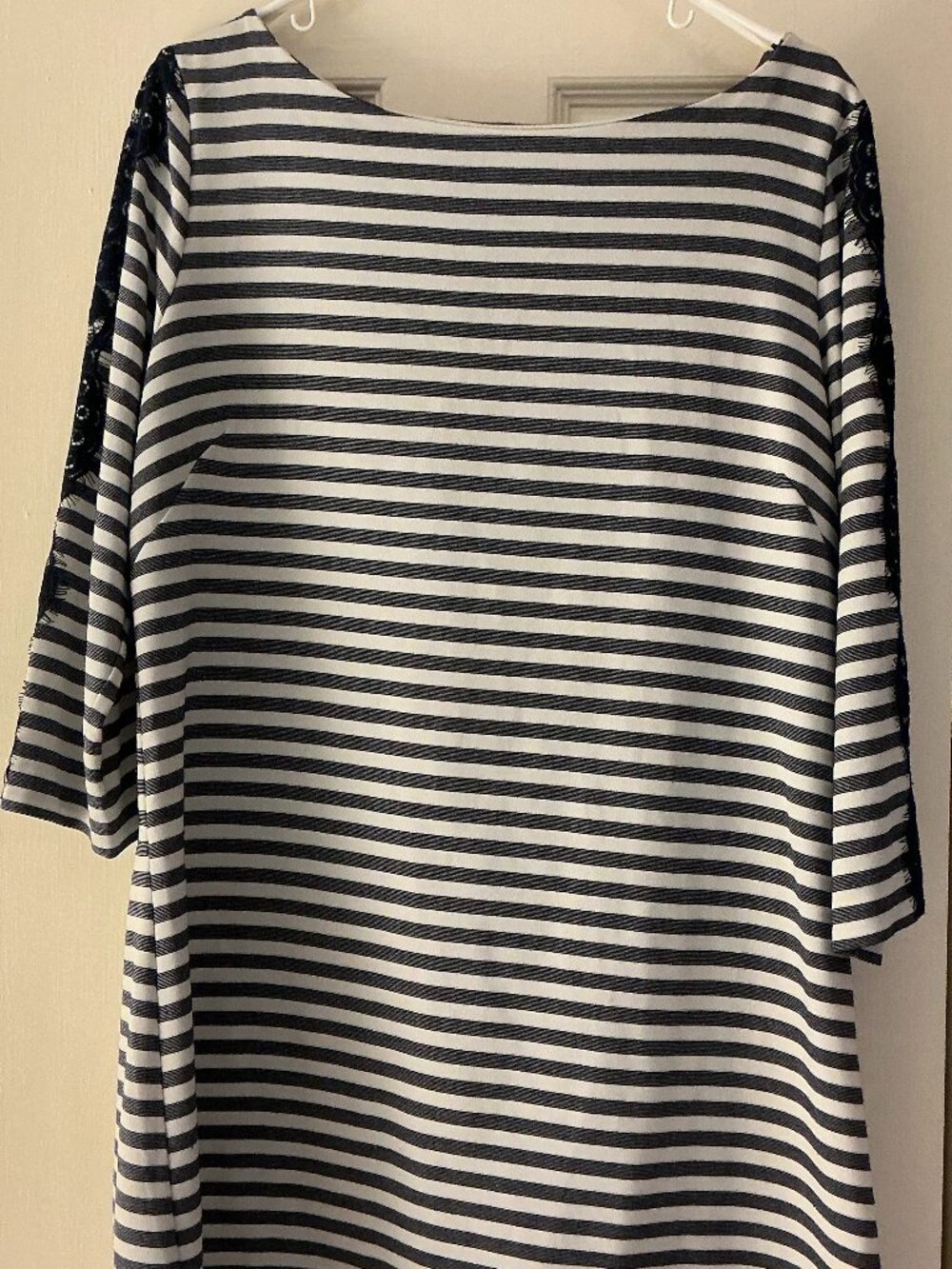 Navy Blue & White Striped Shift Dress